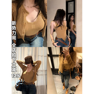 DADADA 修身 风杏拾影 针织外套女长袖 显瘦上衣 黄色开衫 利达NEW