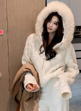 利达NEW DADADA【杏雨梨云】独特漂亮初冬厚外套女大毛领连帽上衣