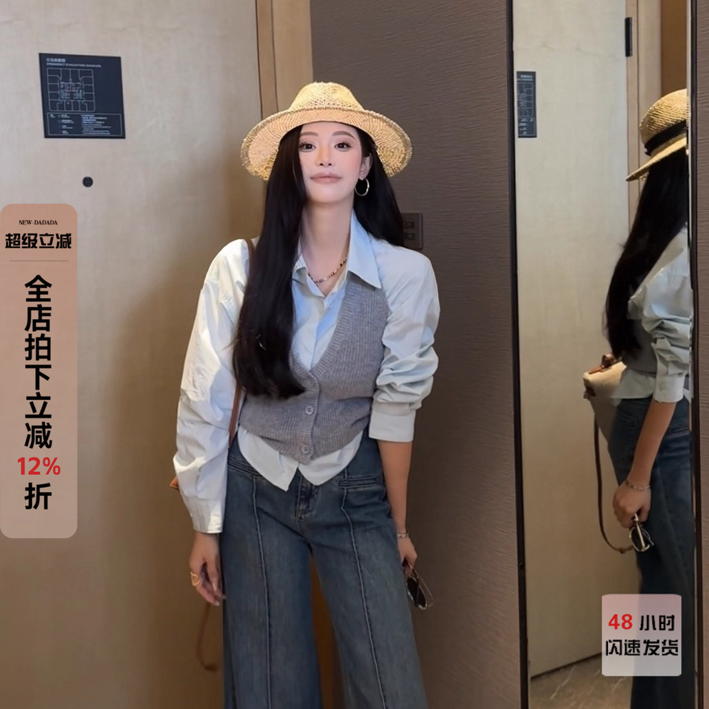 挂脖v领修身背心针织设计上衣女