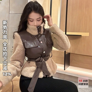 利达NEWDADADA立领棉衣女2025春装 小个子皮衣机车风短外套TQ3725