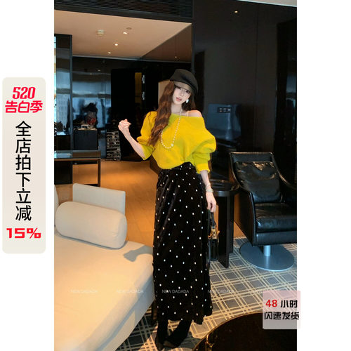 利达 NEW DADADA【风趣女王】黑色波点半身裙女中长款高腰A字裙