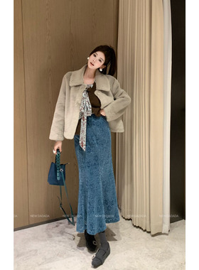 利达 NEW DADADA 【雾蓝雕花鱼尾裙】显瘦百搭气质半身裙CEZ3674