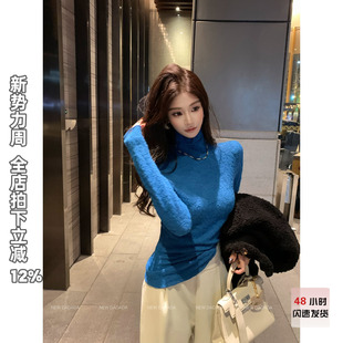 NEW 针织衫 DADADA 复古蓝色高领套头修身 女上衣 波澜不惊 利达