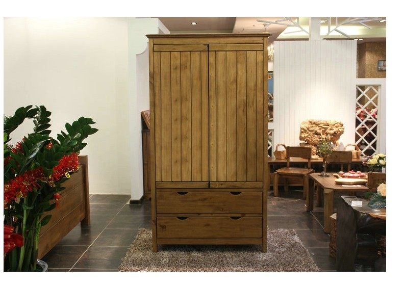 美式乡村简约二抽松木衣柜