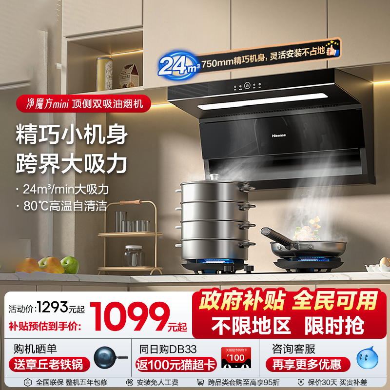 海信顶侧双大吸力小型抽油烟机家用厨房燃气灶一套餐装DS11HMini