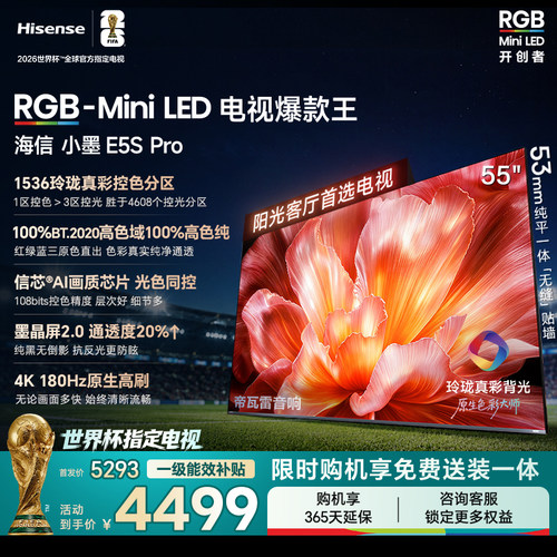 海信RGB-MiniLED电视小墨55E5S Pro 玲珑真彩背光 墨晶屏2.0信芯