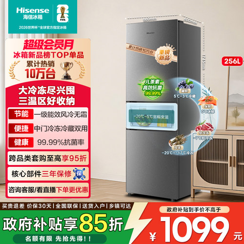 热卖10万+海信256一级节能小冰箱