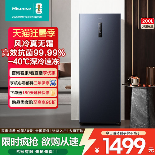 海信200升立式冰柜风冷无霜家用