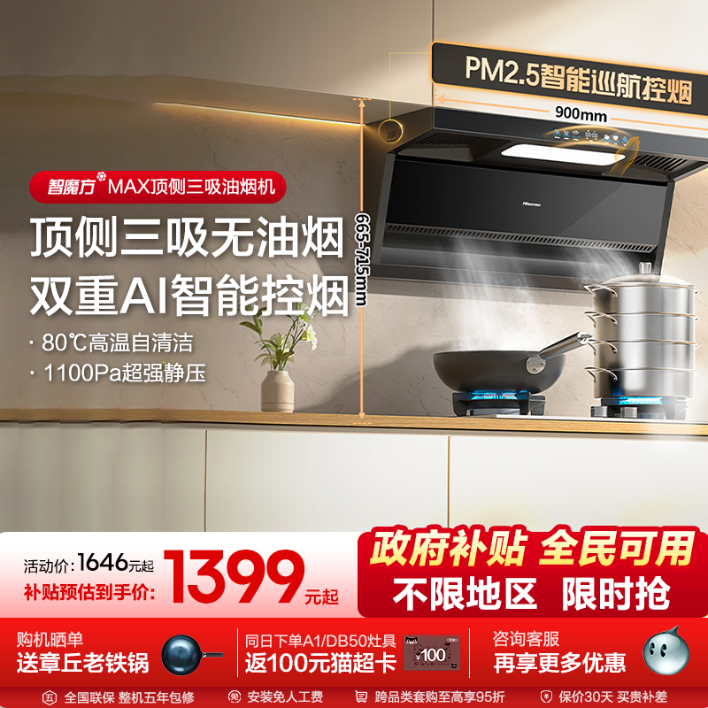 海信顶侧双大吸力抽油烟机家用厨房燃气灶一级能效套餐装DS11HMax