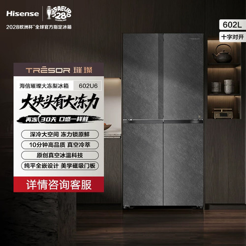 海信大冻梨602L十字门家用电冰箱