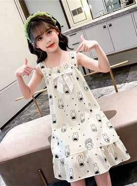 夏季儿童睡衣女童吊带睡裙薄款公主风卡通可爱仙女裙女孩家居服