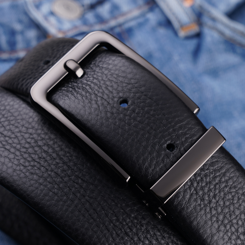 皮带妲福头层牛皮男合金休闲