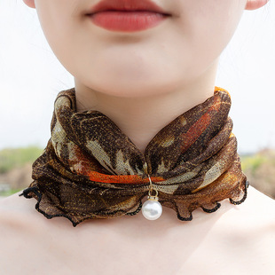 夏季脖子防晒脖套网纱百变套头小丝巾围脖女护颈椎纱巾装饰假领子