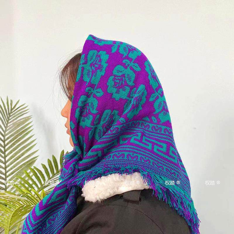 老人头巾妇女秋冬季中老年四方包头方巾农村表演加厚保暖奶奶围巾