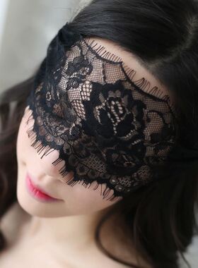 性感女郎蕾丝镂空面罩丝巾蒙脸半脸黑色面纱遮脸面具眼罩套装拍照