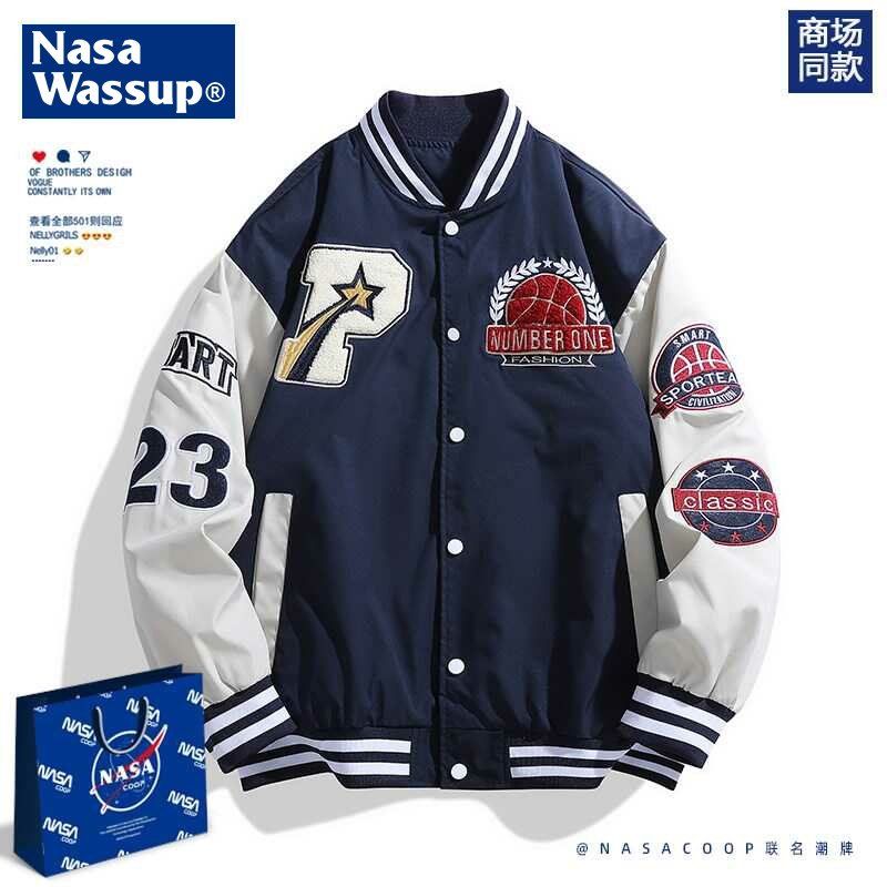 NASA潮牌男立领美式棒球服春秋宽松外套oversize学院装