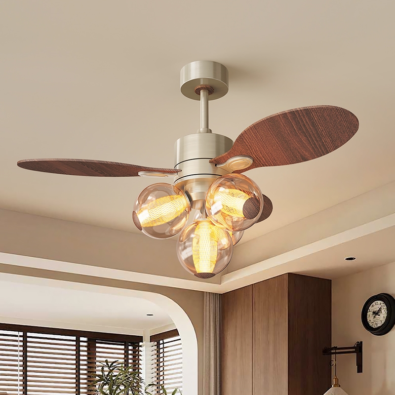 中古餐厅风扇灯吊扇灯2025新型客用一体吊灯厅大风力电扇灯复古家