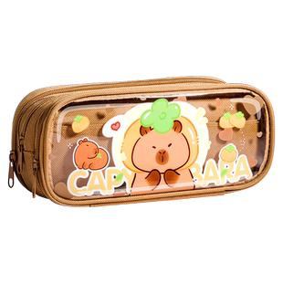 卡皮巴拉笔袋超大容量女生多功能文具袋高颜值2024新款创意卡通铅笔盒小学生男孩儿童耐脏笔袋初中生可爱多层