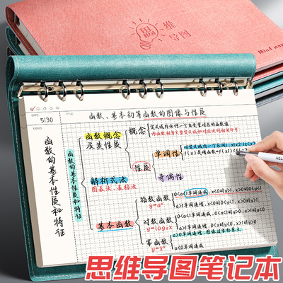 思维导图笔记本子A4大号活页夹网格康奈尔本子软皮面B5上翻线圈本考研法考专用活页本高颜值可拆卸加厚记事本