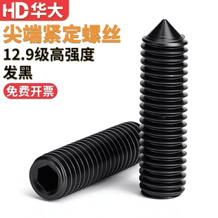 尖头锥端内六角紧定螺丝12.9级止付无头机米顶丝螺丝钉DIN914M3M6