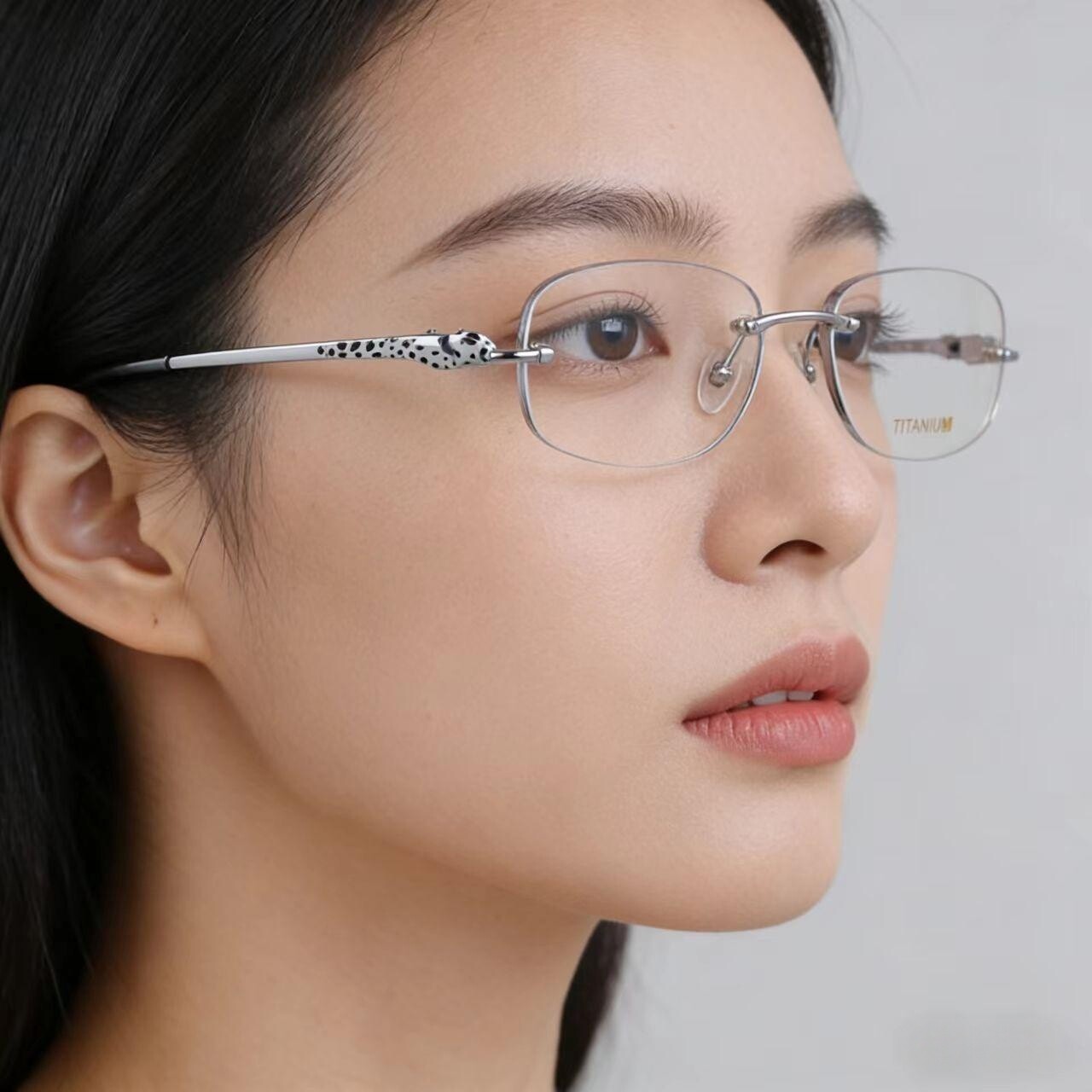 女士无框眼镜小豹子头眼镜金丝无框眼镜架近视眼镜成品光学眼镜