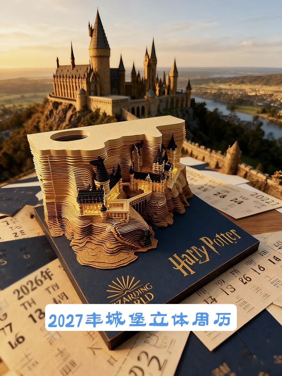 2027年周历哈利波特霍格沃茨带灯城堡3D立体纸雕周历城堡日历送人