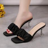 百搭露趾一字拖高跟鞋 女夏外穿2022新款 细跟 ins仙女风凉拖鞋 时尚