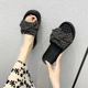 厚底坡跟仙女风凉拖ins潮 时尚 蝴蝶结黑色波点拖鞋 女夏外穿22新款