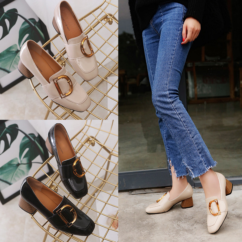2019 Spring new pattern Square leisure time leather shoes England Middle heel Single shoes Retro Versatile Korean Edition High-heeled Women's Shoesin the Women's Shoes, Low shoes  category - from Buy2taobao.com to provide professional Taobao agent buy service