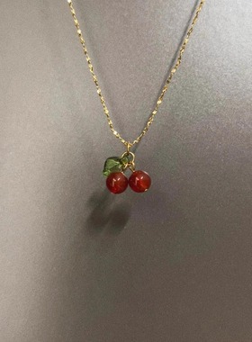 Vintage古着 Red agate cherry项链