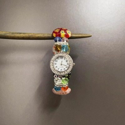 Vintage古着 Flower glazed glass手表