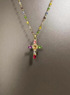 Vintage古着 Colored zircon cross项链