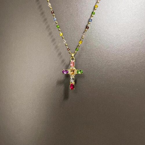 Vintage古着 Colored zircon cross项链