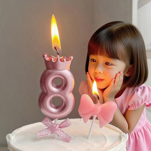 皇冠蝴蝶结数字蜡烛香槟粉色周岁男女生日派对蛋糕插件甜品台装扮