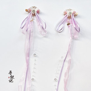 原创新款 古风头饰儿童超仙流苏发夹女童汉服蝴蝶飘带不伤发头饰