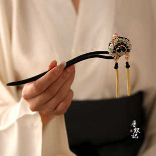 刀马旦脸谱小众设计檀木发簪手古风汉服日常盘发簪旗袍配饰发饰品