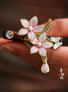黄色发夹掐丝款蚕丝绒花发夹汉服旗袍头饰古风发饰后脑勺鸭嘴夹女