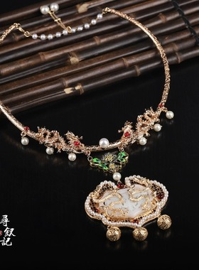 平安锁璎珞珍珠项圈古风仿玉长款项链明制汉服配饰品新年战袍富贵