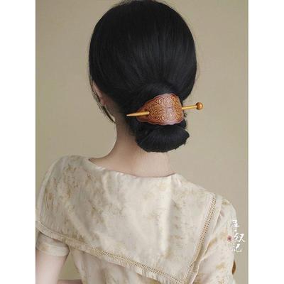 ［秋桂］八字结皮革发簪女新中式复古民族风半扎发发钗高级感发饰