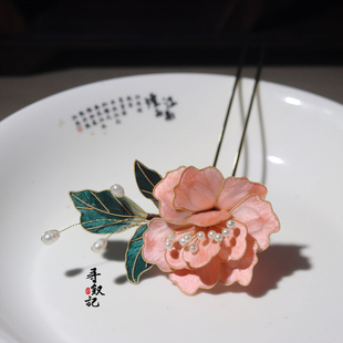 非遗绒花发簪古风发饰步摇汉服头饰中国景泰蓝新中式发钗点翠簪子