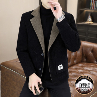 男士羽绒服2025年新款冬季夹克外套潮流青年西装加厚毛呢短款风衣