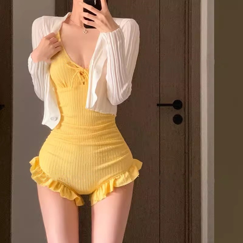 连体泳衣女款高级感2025新款ins高颜值性感纯欲罩衫长袖防晒保守