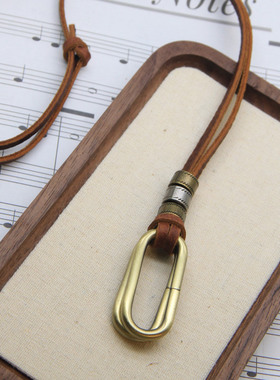 复古文艺双环牛皮绳项链