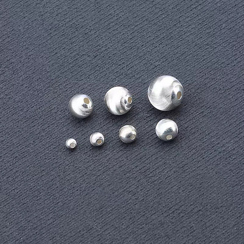 S925纯银拉丝猫眼隔珠手工diy手链项链素银珠波光散珠材料100包邮