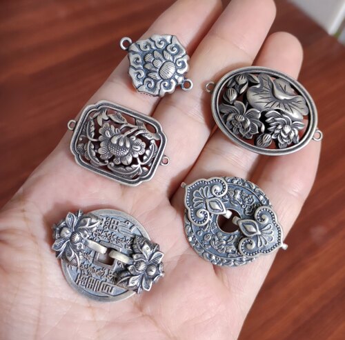 S925纯银国风手链项链配件山鬼花钱diy手作材料120元包邮445 3