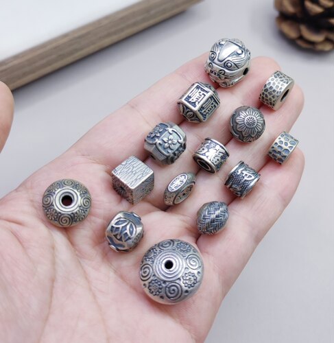 S925纯银手链项链配件复古手作串珠diy材料国风散珠100元包邮2