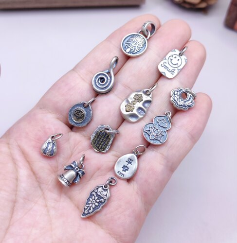 S925纯银招财纳福复古吊坠项链挂件滴流diy手作配件100包邮666 2