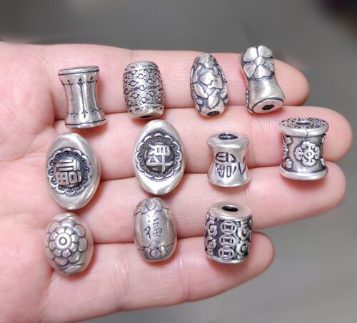 S999足银纯银手链项链桶珠配件diy编绳材料散珠100元包邮378 4