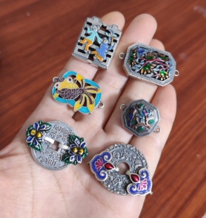 442 S925纯银烧蓝手链项链配件diy复古国风山鬼材料100元 包邮