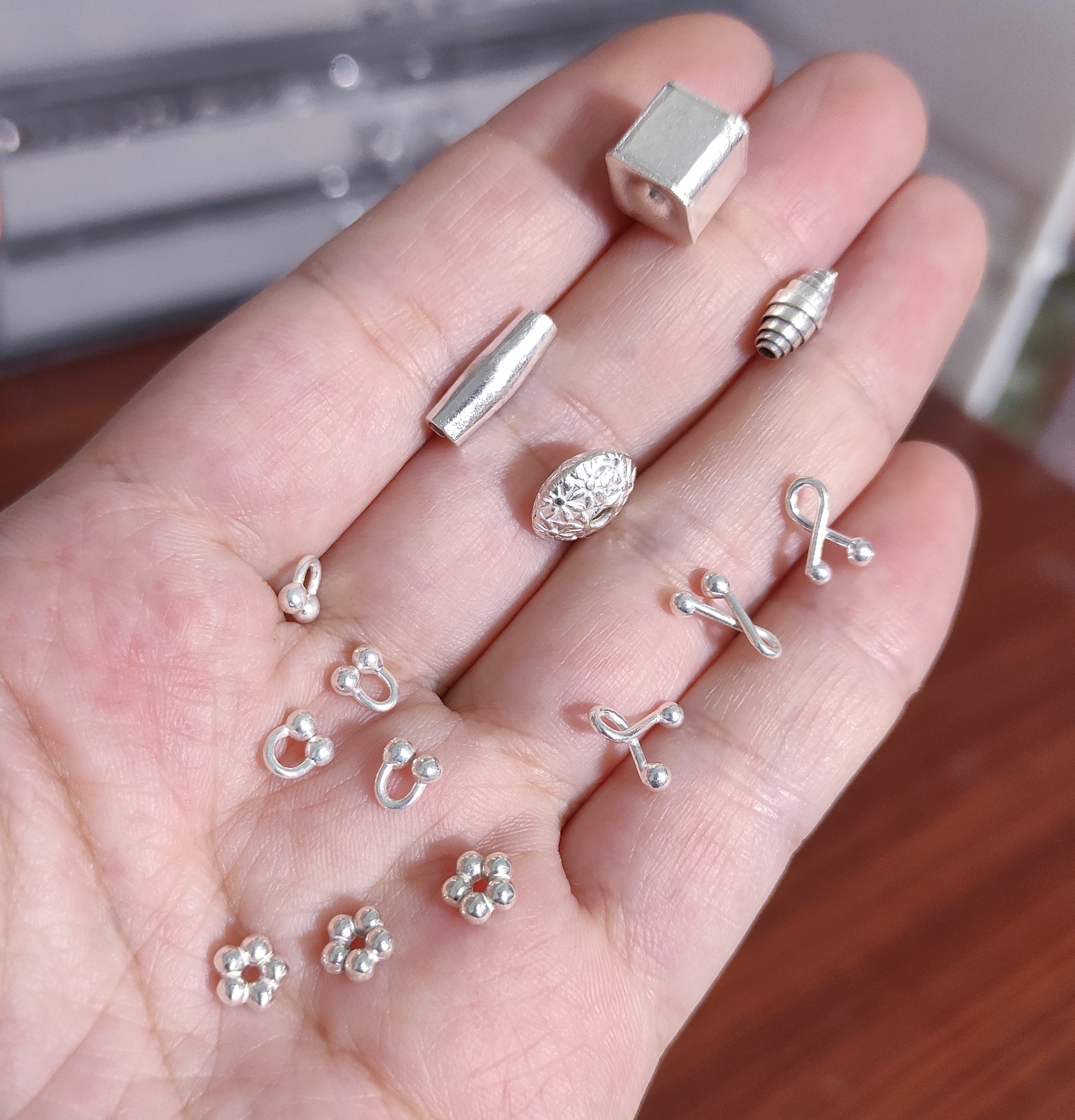 泰国清迈手工纯银方块马蹄隔珠隔片diy手作串珠材料配件满100包邮
